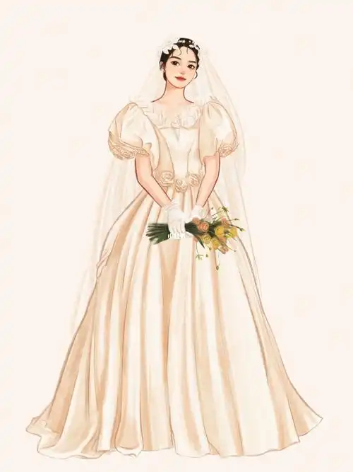 手绘复古婚纱照