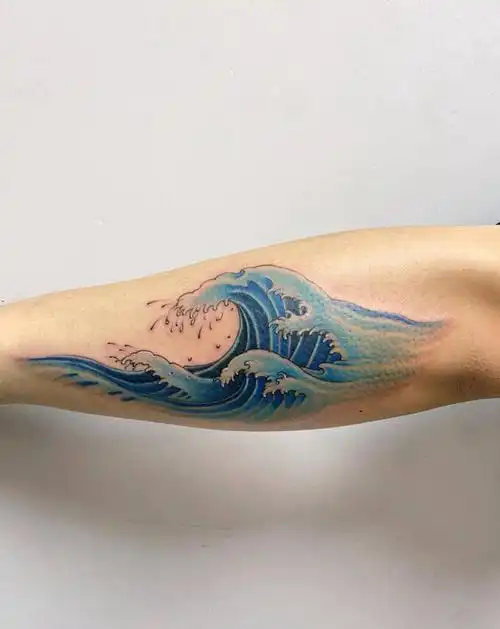 水浪纹身图片_手臂手部新传统水彩水浪水纹身图案