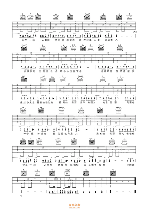 梁静茹《勇气》吉他谱c调