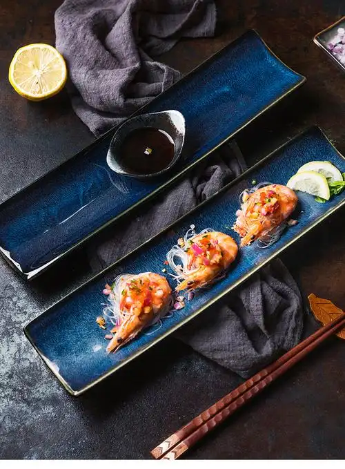 以艺术之铭日式料理长条寿司盘特色餐厅陶瓷长盘创意甜品盘寿司摆盘