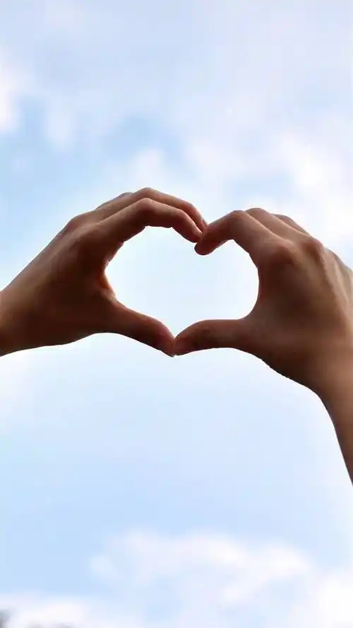 浪漫夕阳手比心形