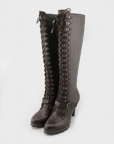 ggirl女款咖啡色拉菲小牛皮高档长靴