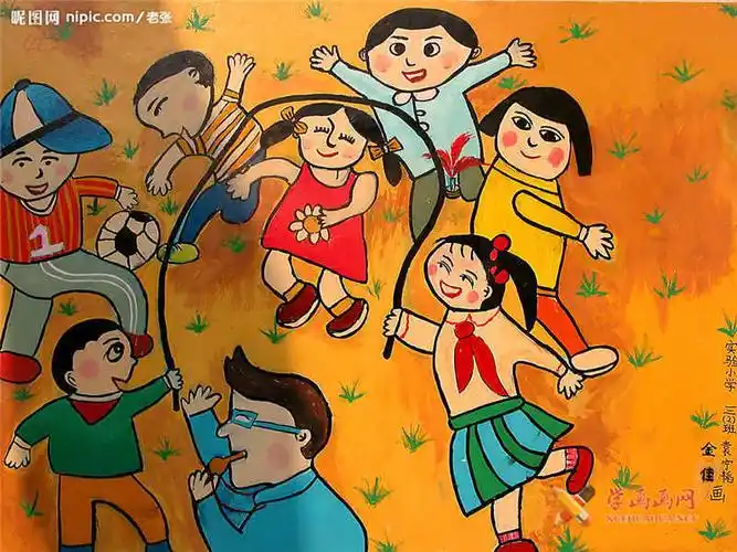 上体育课油画棒作品,儿童画体育课