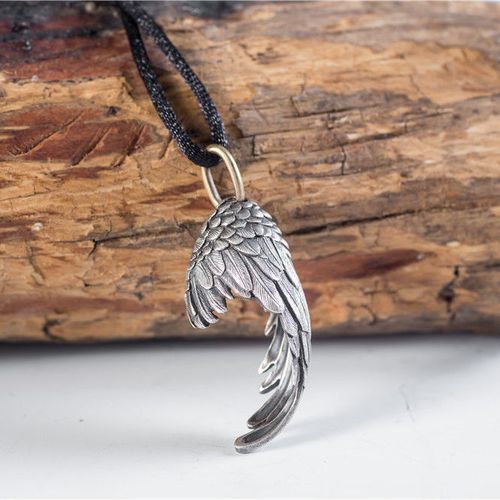 复古手工微雕925纯银银饰吊坠 天使之翼
