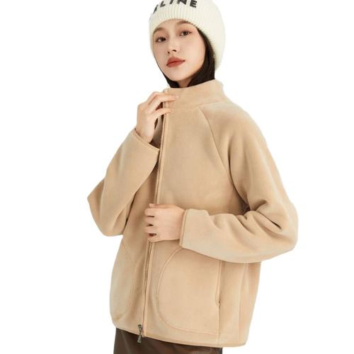 摇粒绒女秋冬加绒加厚羊羔绒立领开衫短款外套双面绒立领外套