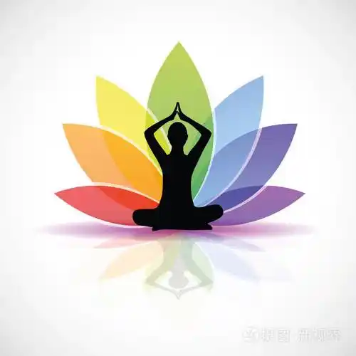 瑜伽人坐在莲花姿势彩虹色