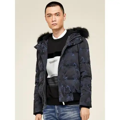 gxg男装冬季男士时尚花色加厚保暖短款连帽羽绒服男1