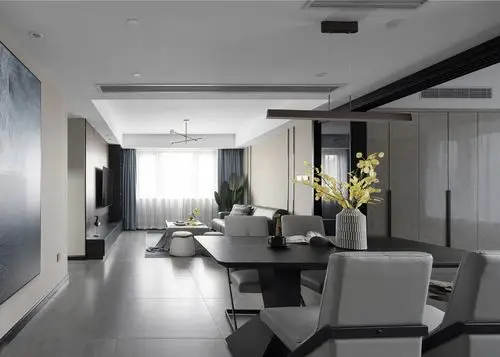 0万70平米现代两房装修效果图,黑白灰现代简约风装修案例效果图-齐家