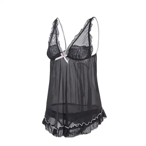 透明网纱性感睡衣薄纱后背系带情趣内衣套装睡裙