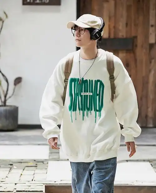 皇图森日系cityboy卫衣男潮ins圆领涂鸦上衣潮牌oversize重磅情侣装