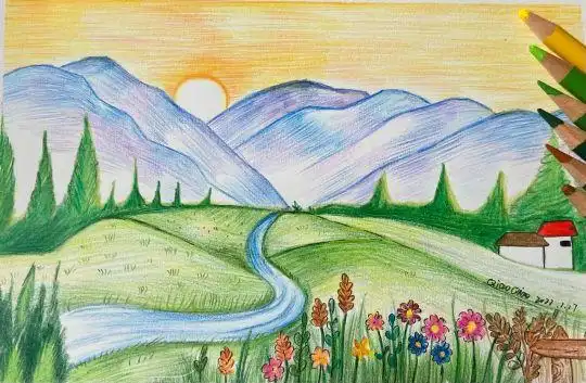 风景彩铅画