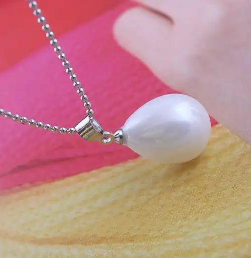 完美版 大号贝壳粉水滴珍珠项链批发 天然珍珠吊坠饰品一件代发