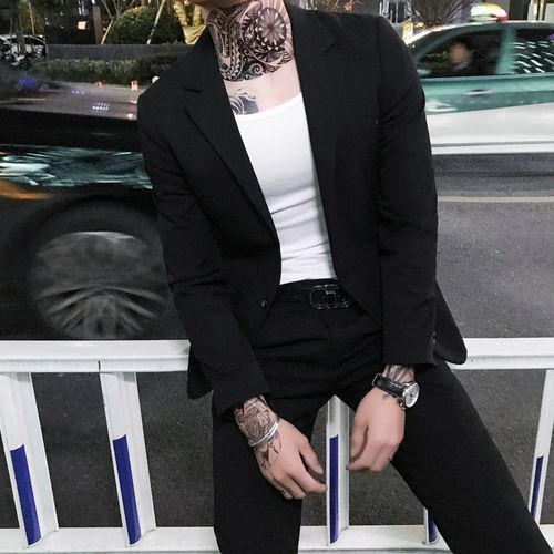 秋冬社会会风夜店型男小西装两件件套韩版修身西服