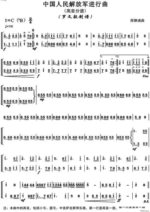 中国人民解放军进行曲(高音 ) 歌谱简谱网