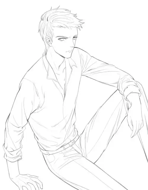 黑白男性西装半身像 - 米画师