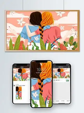 清新 i>闺 /i> i>蜜 /i>亲密 i>背 /i> i>影 /i>比耶 i>插 /i> i>画