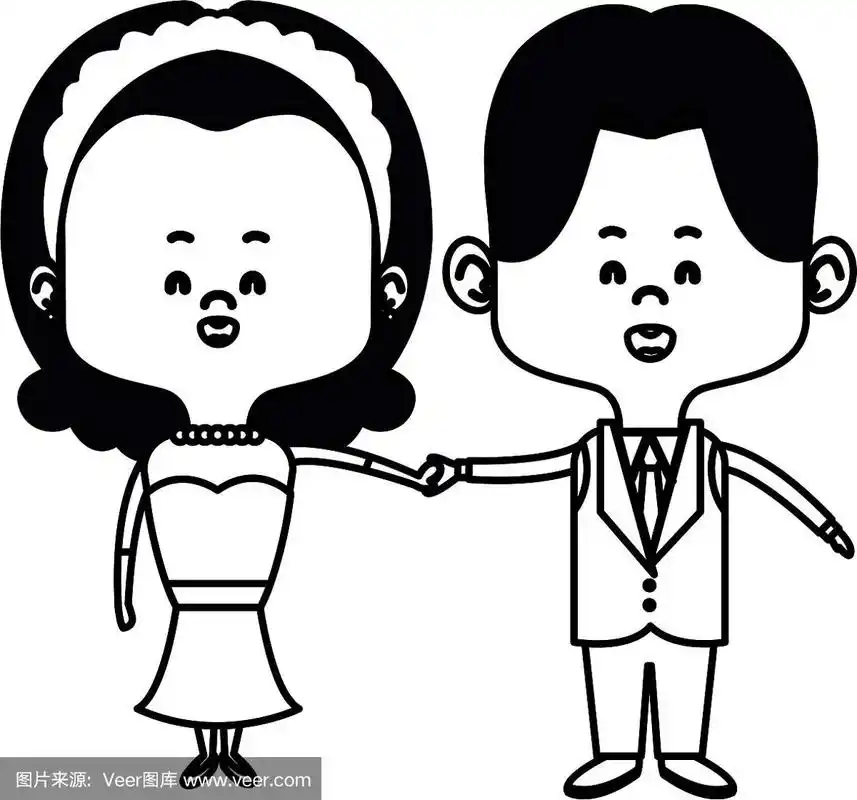 可爱的夫妻,丈夫,妻子穿着婚纱快乐