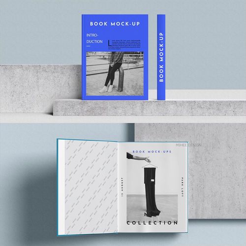 3款书籍书刊画册宣传册厚材质封面封底样机设计素材组合psd可替换