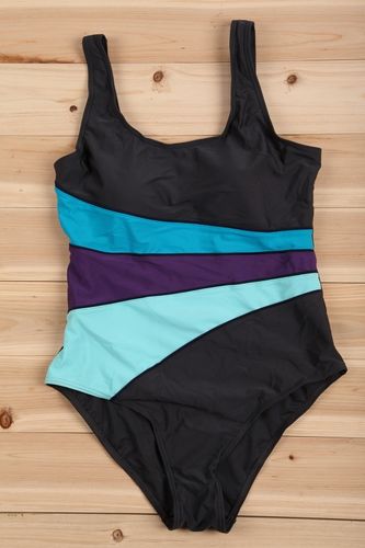 y744欧美大码泳衣显瘦彩色拼接连体三角游泳连体泳衣