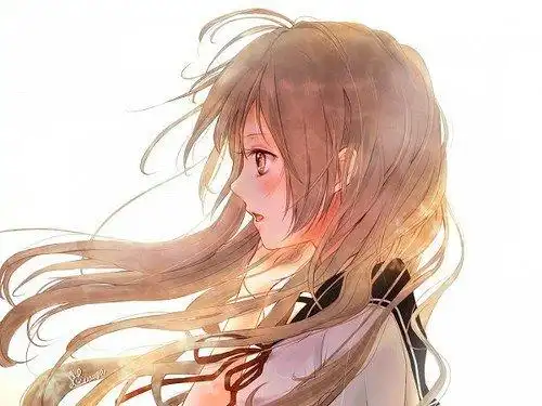 女头侧脸水手服长发二次元动漫插画风栗色头发