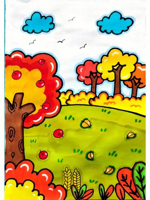 美丽的秋天主题简笔画