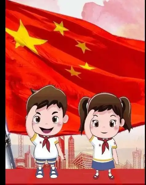 向国旗敬礼 为英雄喝彩清新卡通中国风七一建党节小学生敬礼插画