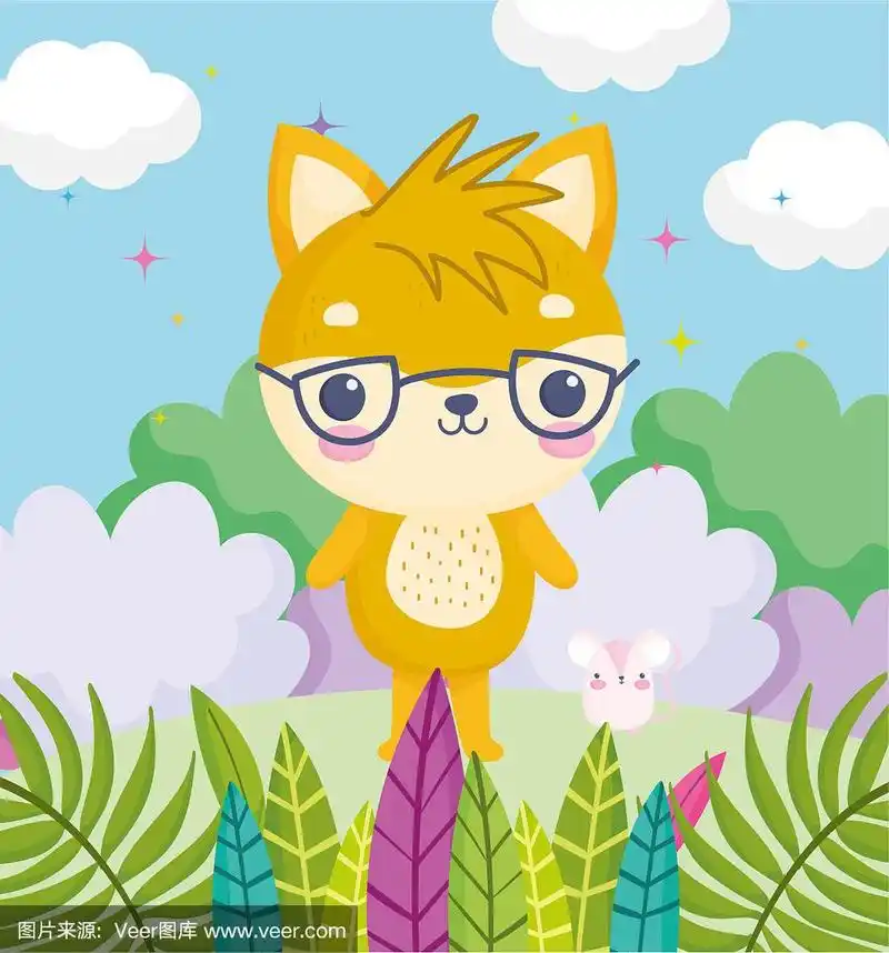 可爱的动物,戴眼镜的小猫和老鼠