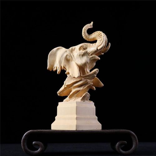 1桧木象办公室客厅玄关木装饰雕刻实乔迁件招财家居大象摆头像礼