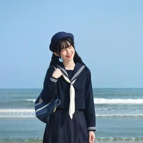 绀色藏青色海军风绀三本短袖 夏服学院风水手服套装 猫屿jk制服正版