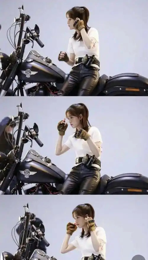 骑车照也十分惊艳,鞠婧祎身穿修身皮裤,高扎马尾帅酷十足_衣服_风格