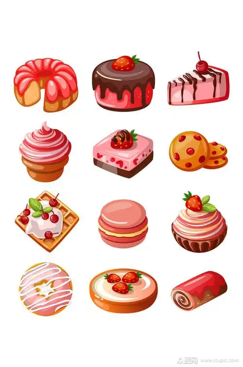 手绘插画卡通奶油蛋糕甜点食物素材矢量