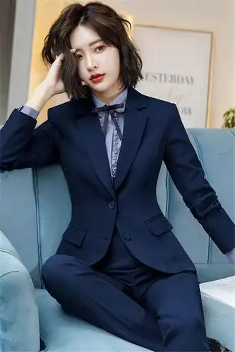 西装套装女大码职业装女装套装时尚气质酒店西服三件套工作服秋冬