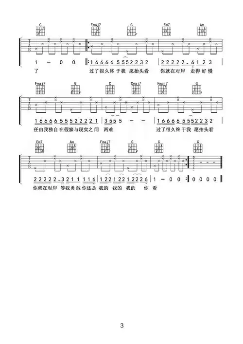 陈粒《走马》吉他谱_c调完整版_《走马》高清六线谱