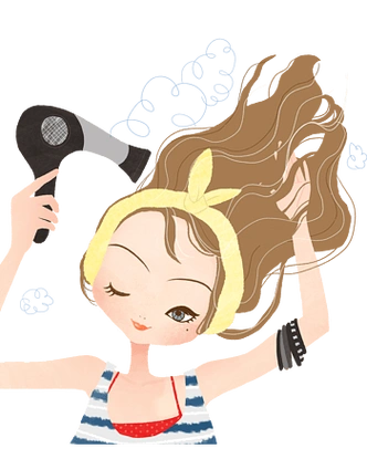 手绘吹头发的美女