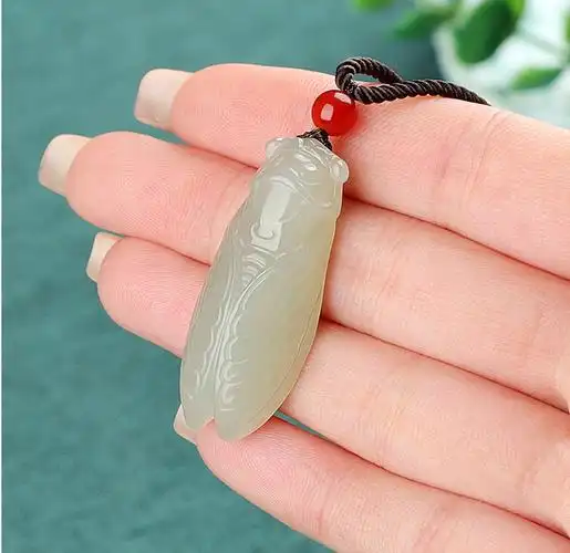 新疆和田玉知了蝉吊坠一鸣惊人玉蝉玉坠男士玉石项链挂件 湖水绿一鸣