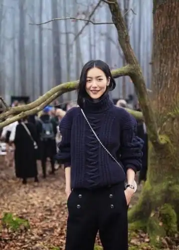 凌乱靓丽的侧边发型,淡妆的刘雯十分迷人.有木头吗?