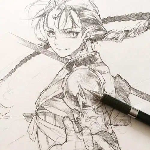 动漫人物线稿手绘