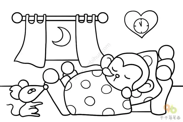 睡梦中的小猴情景动物简笔画
