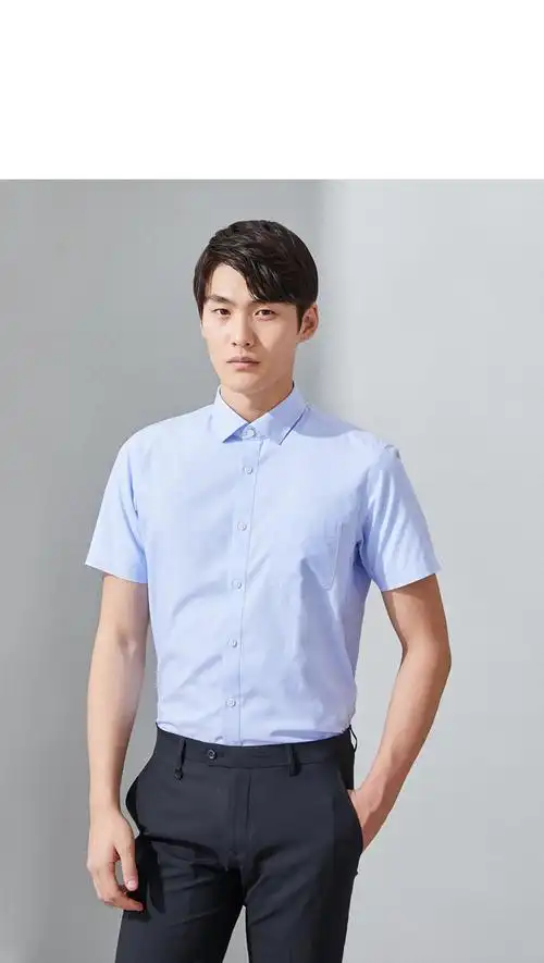 hla海澜之家小格纹清爽免烫衬衫夏季舒适短袖正装衬衫男浅蓝格纹07175