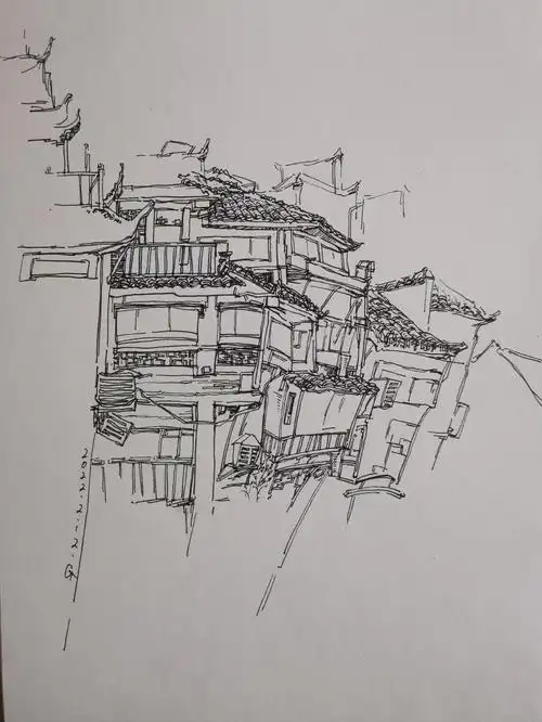 线描凤凰古城写生