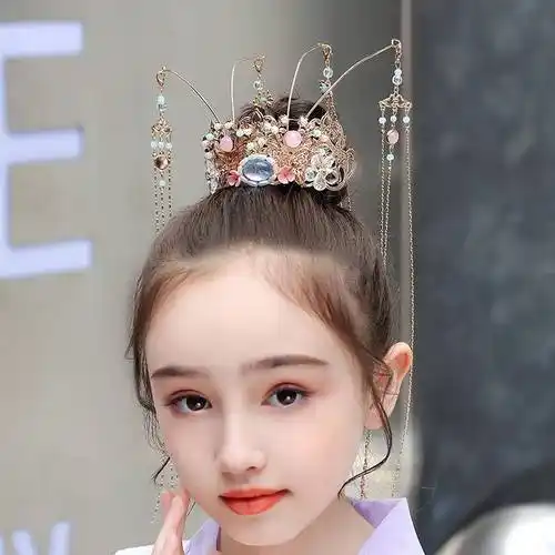 皮尔卡丹pierrecardin儿童汉服头饰古风唐装公主流苏发冠女童古装演出