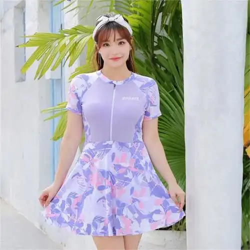 2024新款大胸胖mm大码小清新保守连体遮肉显瘦女士游泳衣泡温泉泳