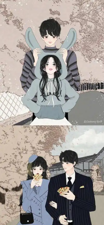 插画师笔下甜甜的情侣