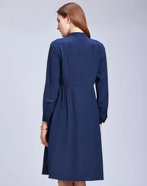 女款深藏青色真丝连衣裙