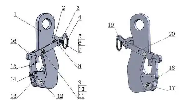 矿用防坠脱钩器矿用拉绳脱钩器自动脱钩装置的原理图和结构图