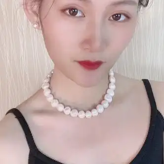 冰卡希巴洛克珍珠项链锁骨链914珍珠螺纹珠颈链强光无核时尚项链新款