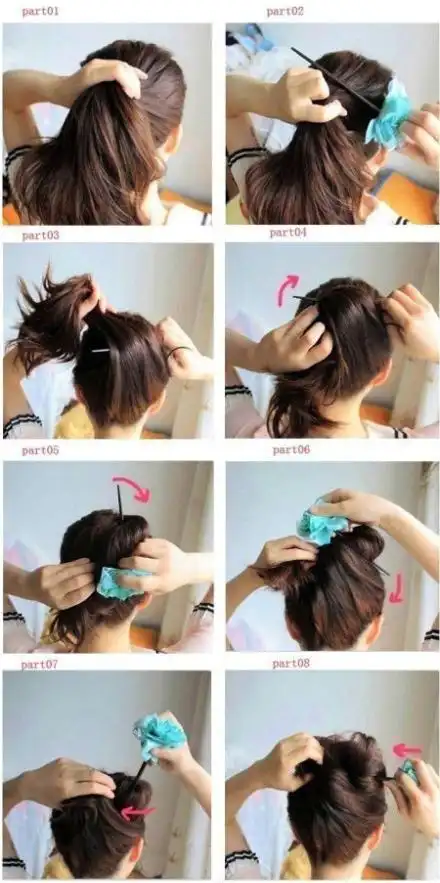 簪子盘发图解视频教程       步骤1-2:先将头发随意