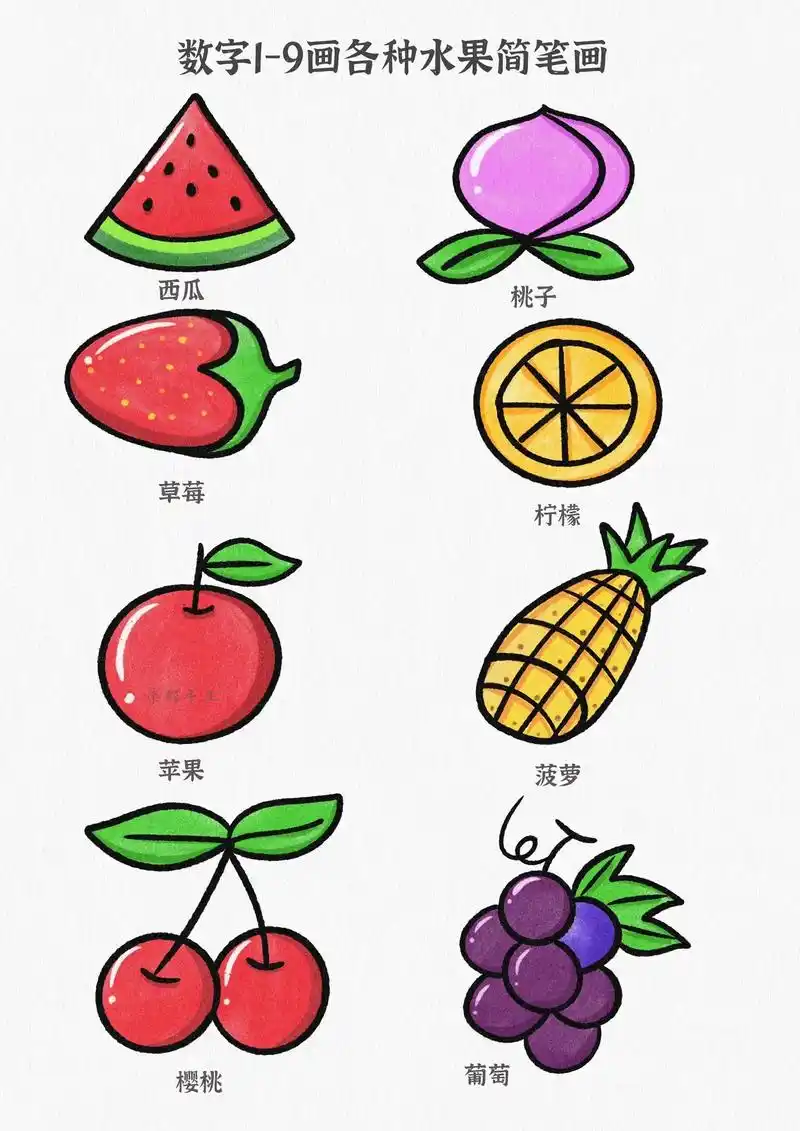 数字简笔画.你知道吗用数字1至9可以画出各种不一样的水果呢, - 抖音