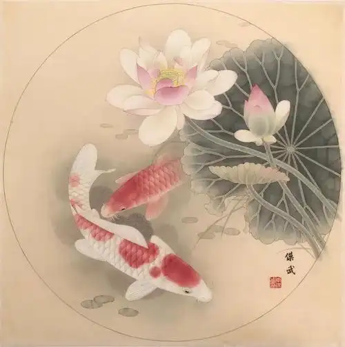 我画工笔荷花鲤鱼(一)