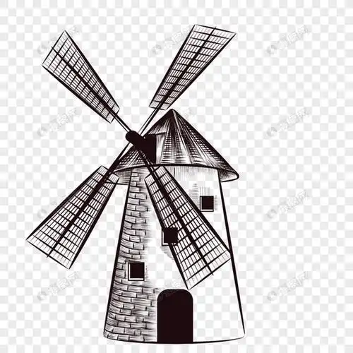 手绘线描风车素材设计